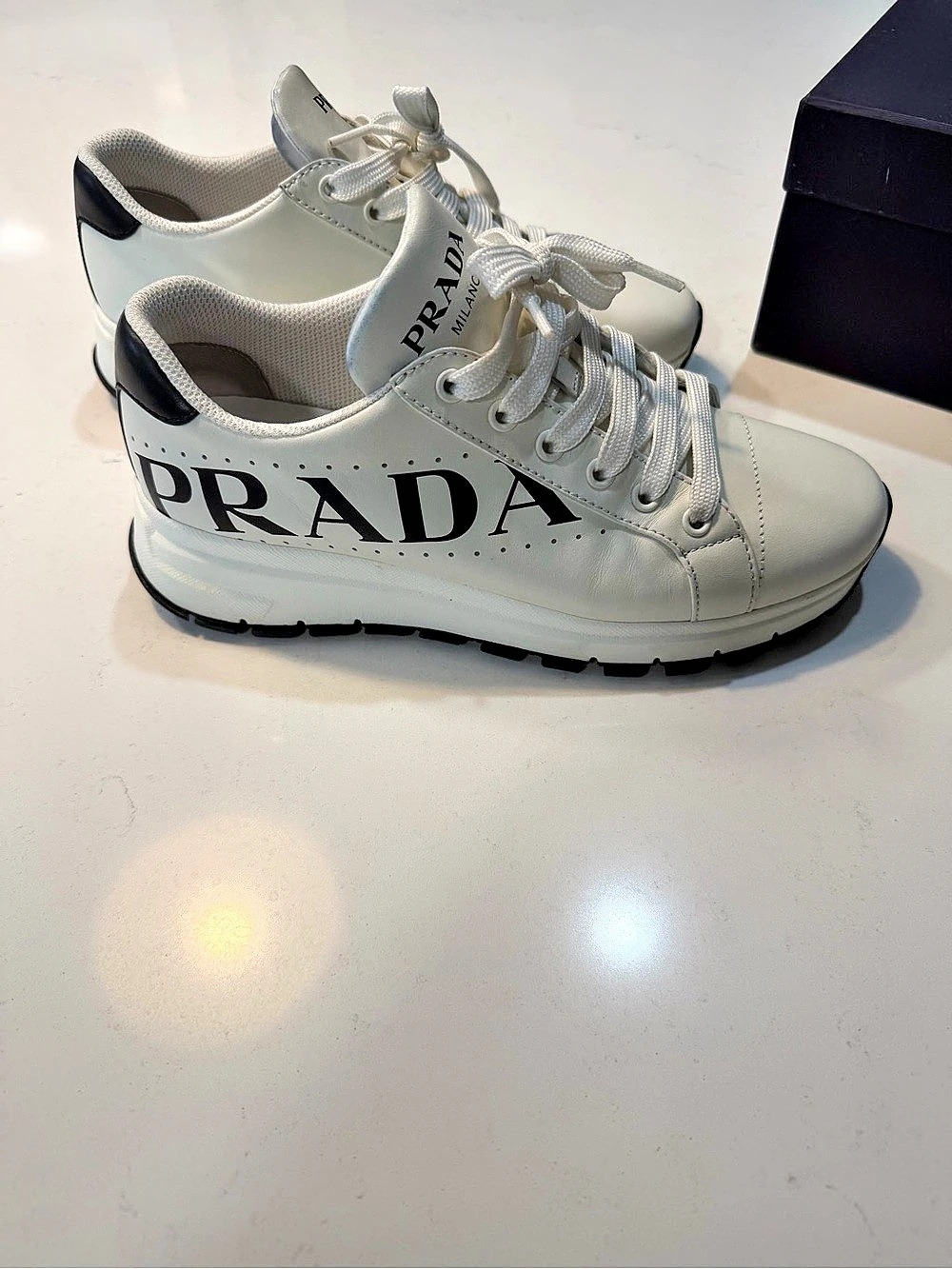 Prada America's Cup Leather and Fabric Sneakers White & Black EU 38.5 - Picture 6 of 11